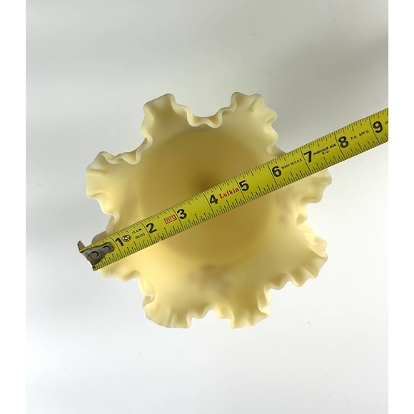 Vintage Signed Fenton Custard Glass Ruffled Crimped Compote Bowl Chocolate Roses - Picture 10 of 11